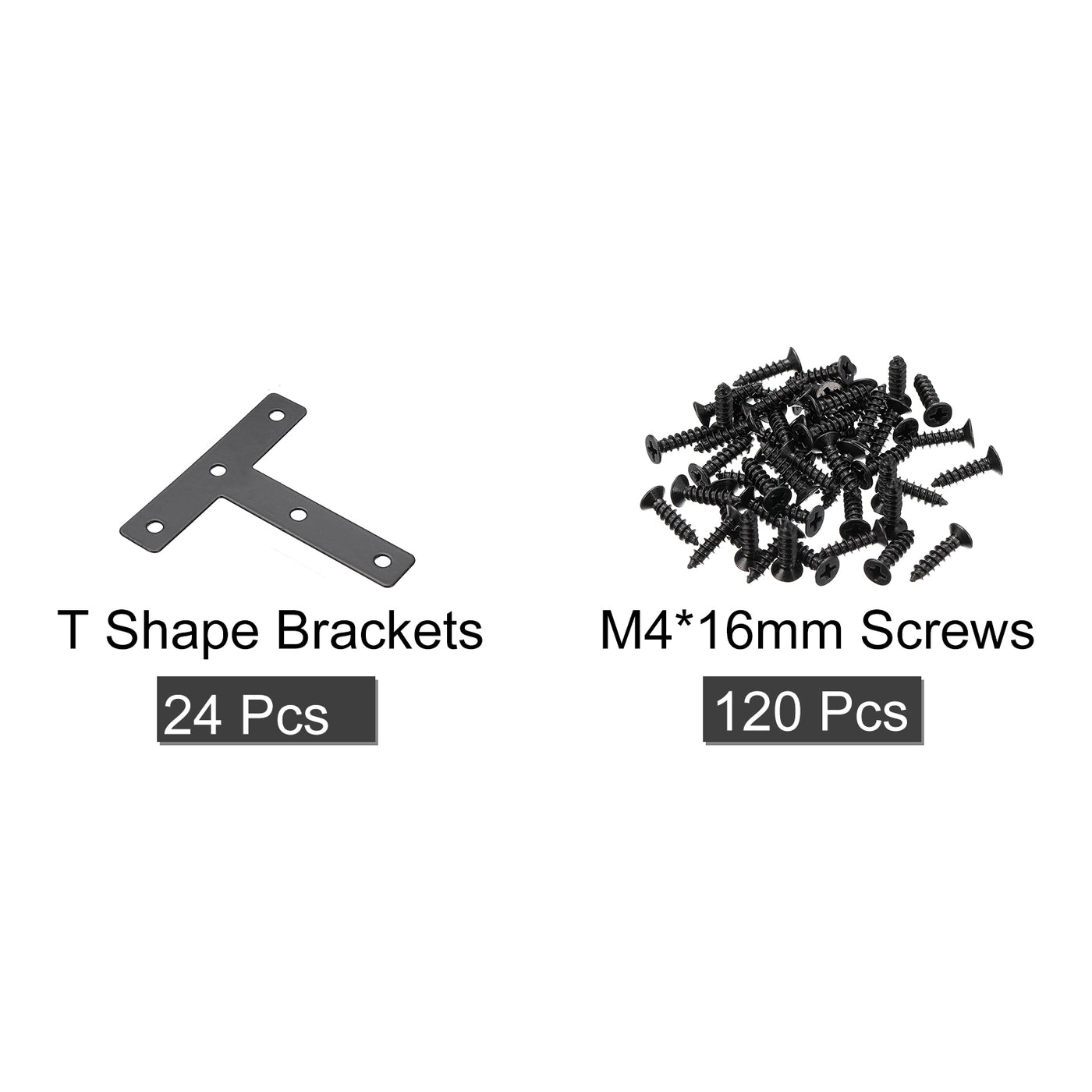 uxcell Uxcell T Shape Bracket, 80x80x1mm Carbon Steel Flat Repair Plates for Joint Fastener Furniture Construction, 24Pcs with Screws, Black