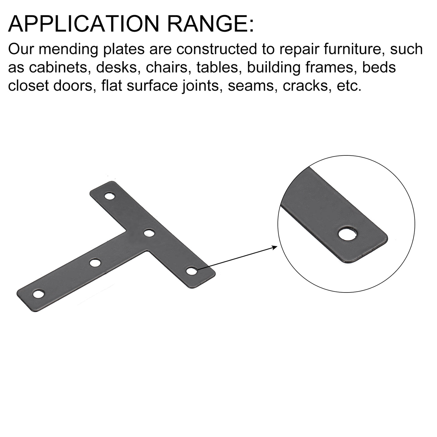 uxcell Uxcell T Shape Bracket, 80x80x1mm Carbon Steel Flat Repair Plates for Joint Fastener Furniture Construction, 24Pcs with Screws, Black