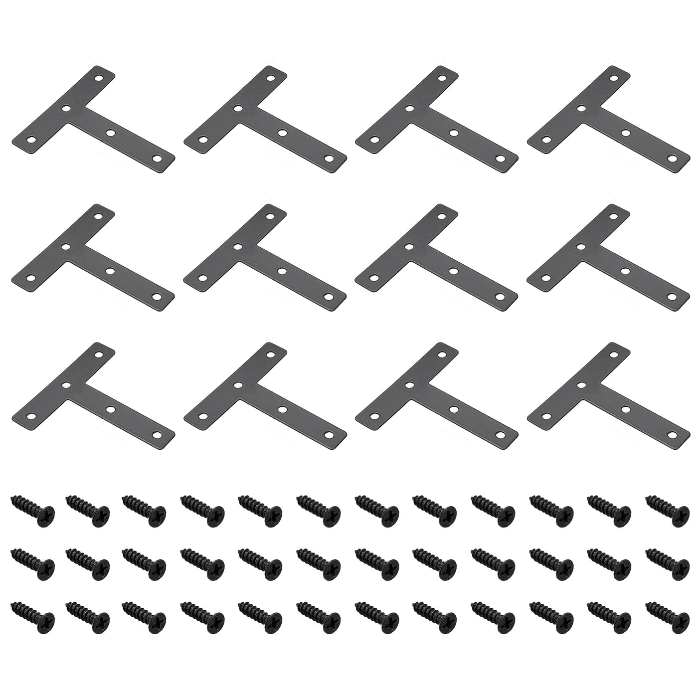 uxcell Uxcell T Shape Bracket, 80x80x1mm Carbon Steel Flat Repair Plates for Joint Fastener Furniture Construction, 24Pcs with Screws, Black