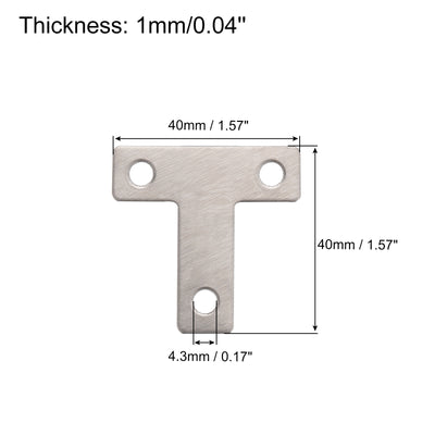 Harfington Uxcell T Shape Bracket, 40x40x1mm Stainless Steel Flat Repair Plates for Joint Fastener Furniture Construction, 24Pcs with Screws, Silver Tone