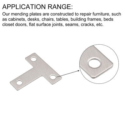 Harfington Uxcell T Shape Bracket, 40x40x1mm Stainless Steel Flat Repair Plates for Joint Fastener Furniture Construction, 24Pcs with Screws, Silver Tone