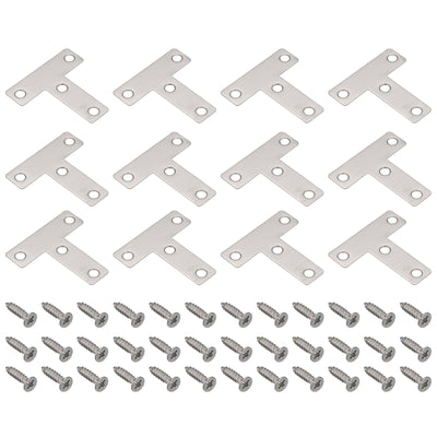 Harfington Uxcell T Shape Bracket, Stainless Steel Flat Repair Plates for Joint Fastener Furniture Construction with Screws