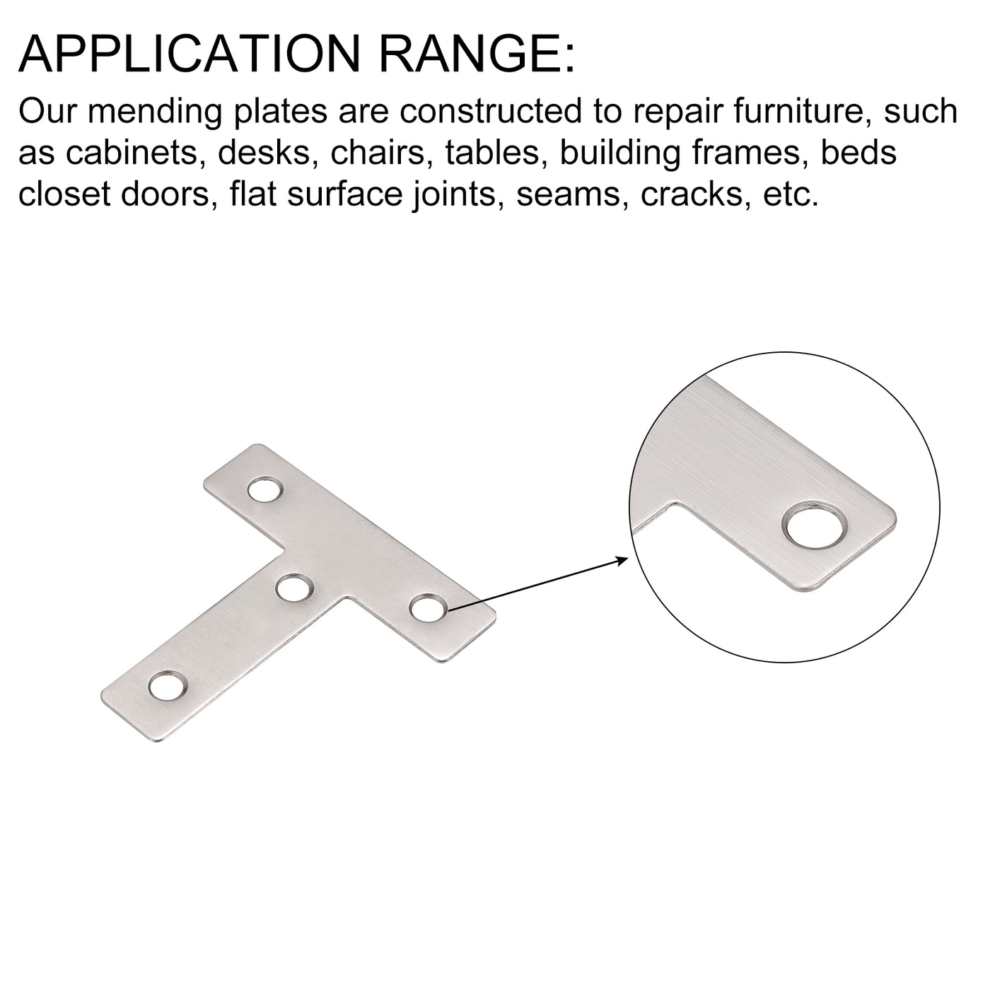 uxcell Uxcell T Shape Bracket, Stainless Steel Flat Repair Plates for Joint Fastener Furniture Construction with Screws