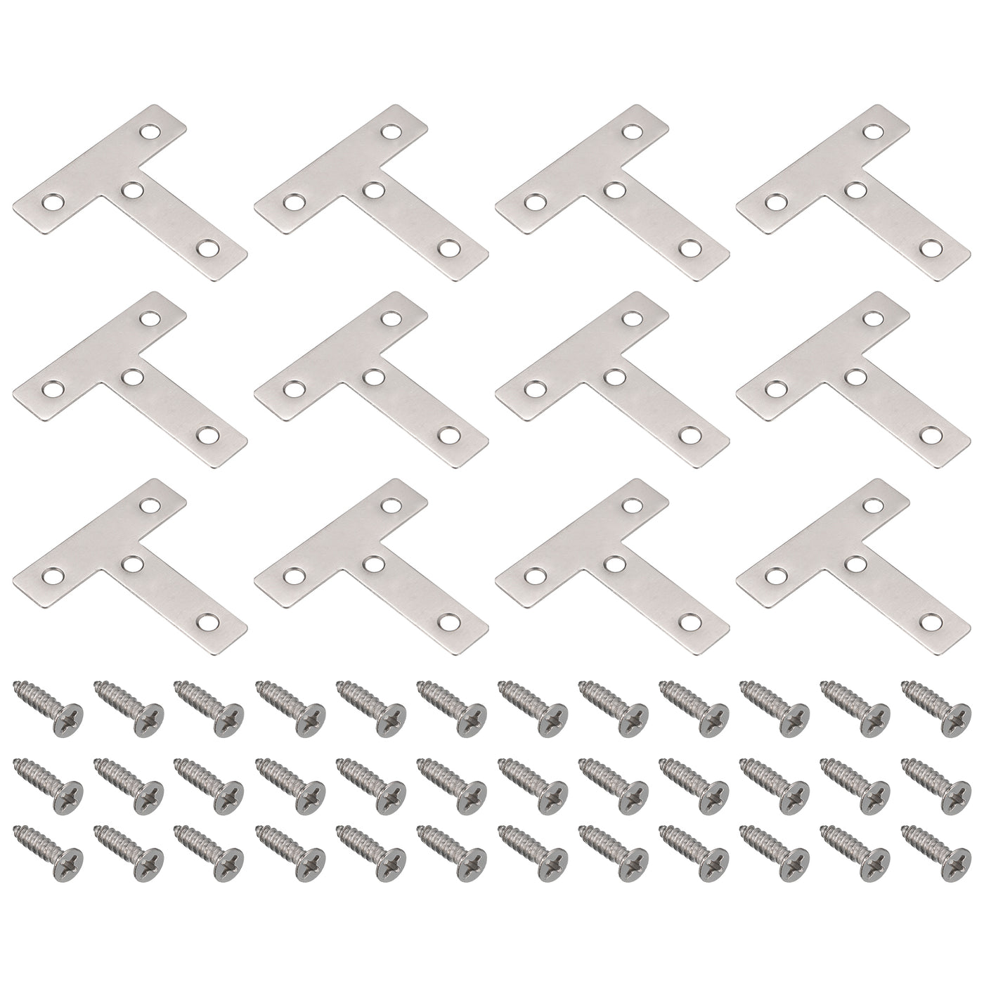 uxcell Uxcell T Shape Bracket, Stainless Steel Flat Repair Plates for Joint Fastener Furniture Construction with Screws