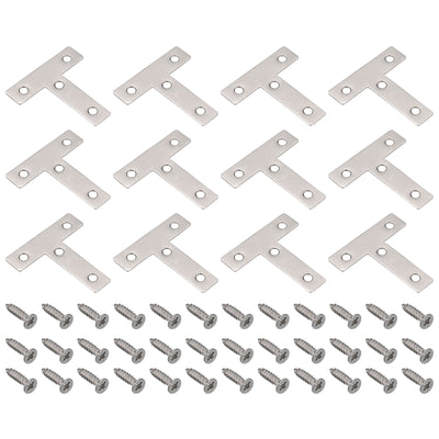 Harfington Uxcell T Shape Bracket, Stainless Steel Flat Repair Plates for Joint Fastener Furniture Construction with Screws