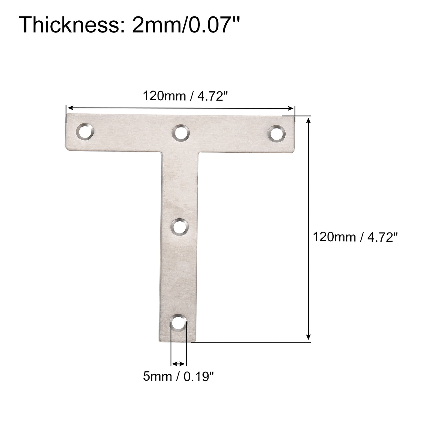 uxcell Uxcell T Shape Bracket, 120x120x2mm Stainless Steel Flat Repair Plates with Screws for Joint Fastener Furniture Construction, Silver Tone