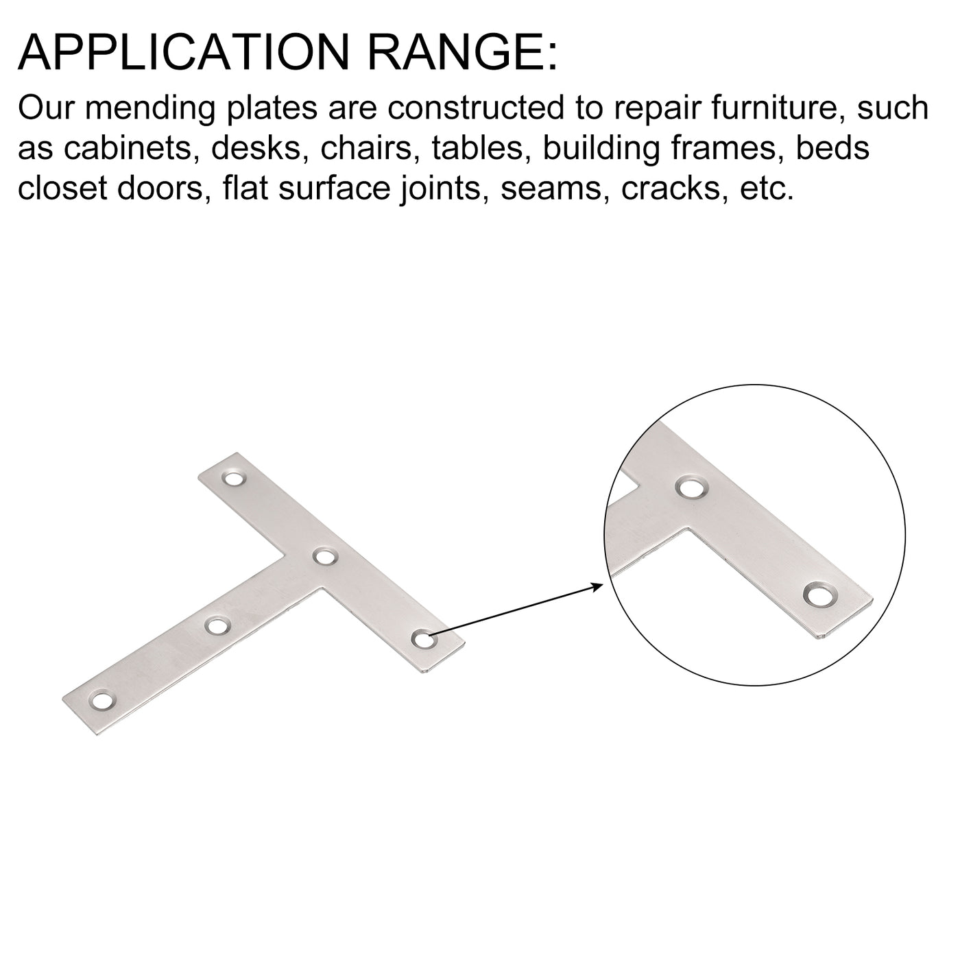 uxcell Uxcell T Shape Bracket, 120x120x2mm Stainless Steel Flat Repair Plates with Screws for Joint Fastener Furniture Construction, Silver Tone