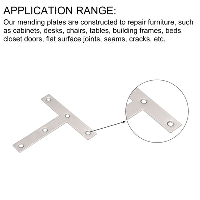 Harfington Uxcell T Shape Bracket, 120x120x2mm Stainless Steel Flat Repair Plates with Screws for Joint Fastener Furniture Construction, Silver Tone