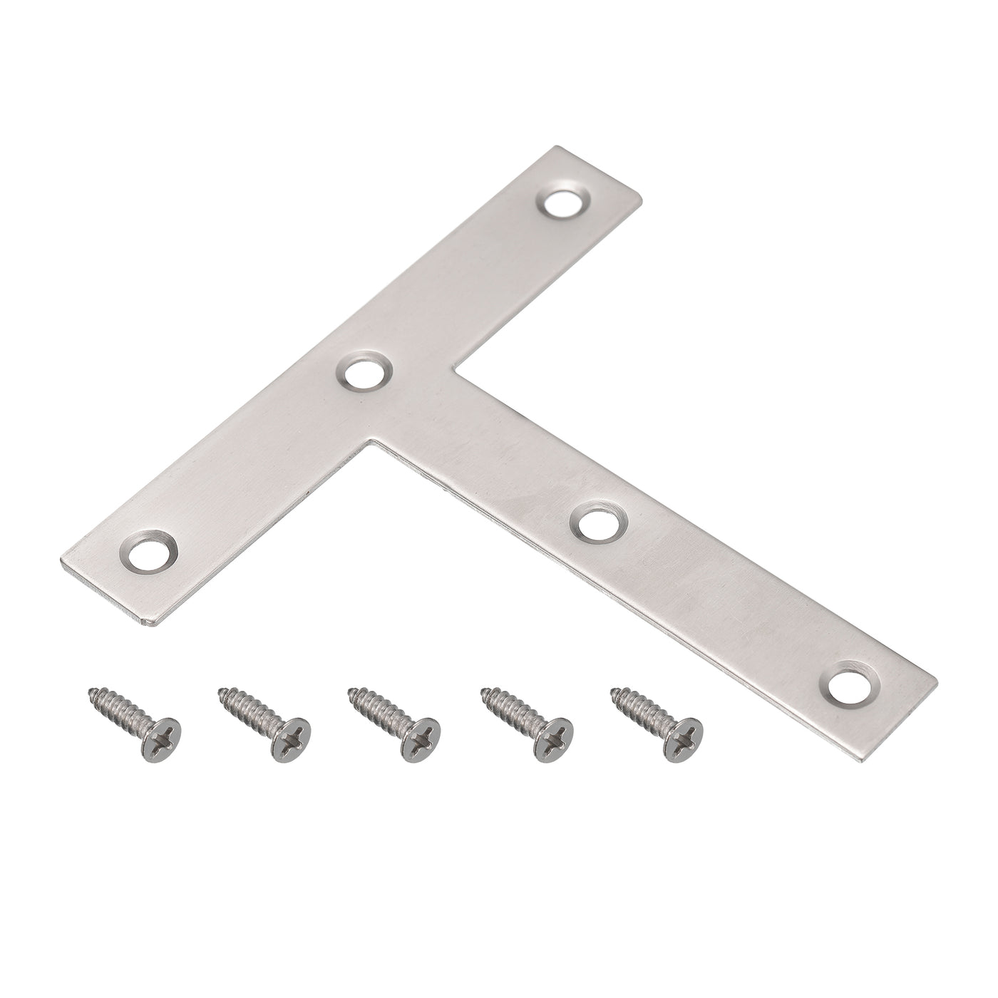 uxcell Uxcell T Shape Bracket, 120x120x2mm Stainless Steel Flat Repair Plates with Screws for Joint Fastener Furniture Construction, Silver Tone