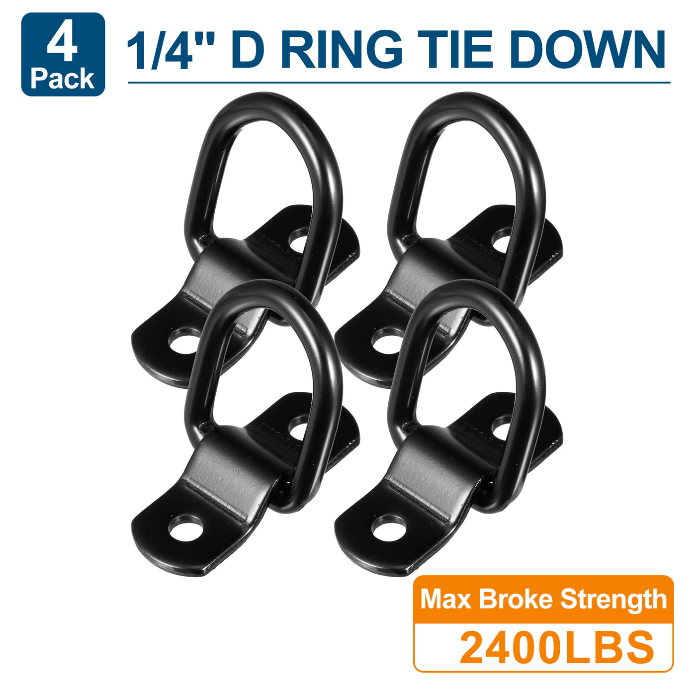 X AUTOHAUX 4pcs D Ring Tie Down Anchor 1/4" Diameter D Rings Anchor Lashing Ring for Trailer Truck Boat RV ATV SUV Vehicle Cars Black