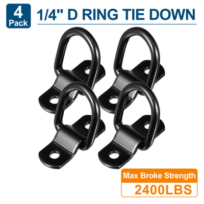 Harfington 4pcs D Ring Tie Down Anchor 1/4" Diameter D Rings Anchor Lashing Ring for Trailer Truck Boat RV ATV SUV Vehicle Cars Black