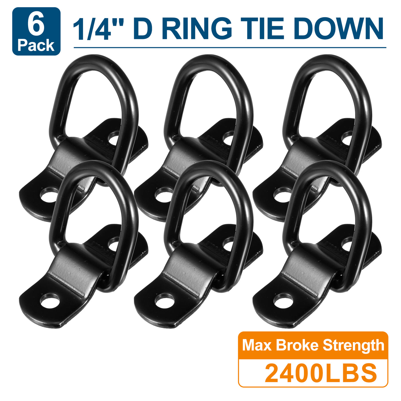 X AUTOHAUX 6pcs D Ring Tie Down Anchor 1/4" Diameter D Rings Anchor Lashing Ring for Trailer Truck Boat RV ATV SUV Vehicle Cars Black