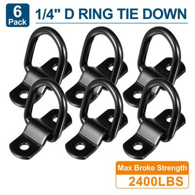 Harfington 6pcs D Ring Tie Down Anchor 1/4" Diameter D Rings Anchor Lashing Ring for Trailer Truck Boat RV ATV SUV Vehicle Cars Black