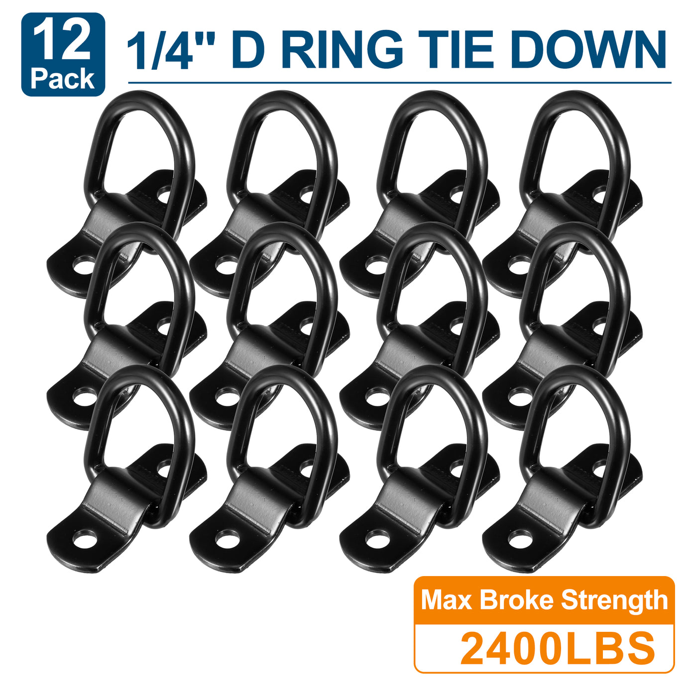 X AUTOHAUX 12pcs D Ring Tie Down Anchor 1/4" Diameter D Rings Anchor Lashing Ring for Trailer Truck Boat RV ATV SUV Vehicle Cars Black