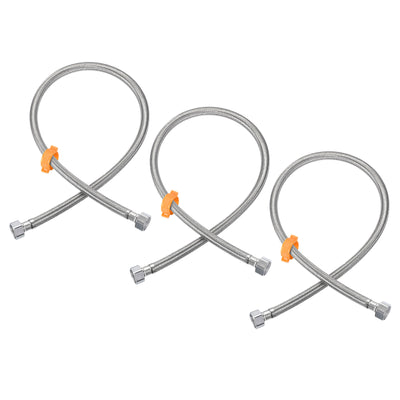 Harfington Uxcell Faucet Supply Line Connector, 3pcs G1/2 Female x G1/2 Female 39", Silver Tone