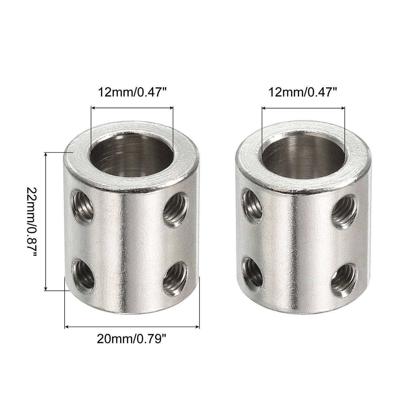 Harfington Shaft Coupler L22xD20 12mm Stainless Steel W Screw Silver 4Pack