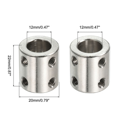 Harfington Shaft Coupler L22xD20 12mm Stainless Steel W Screw Silver 4Pack