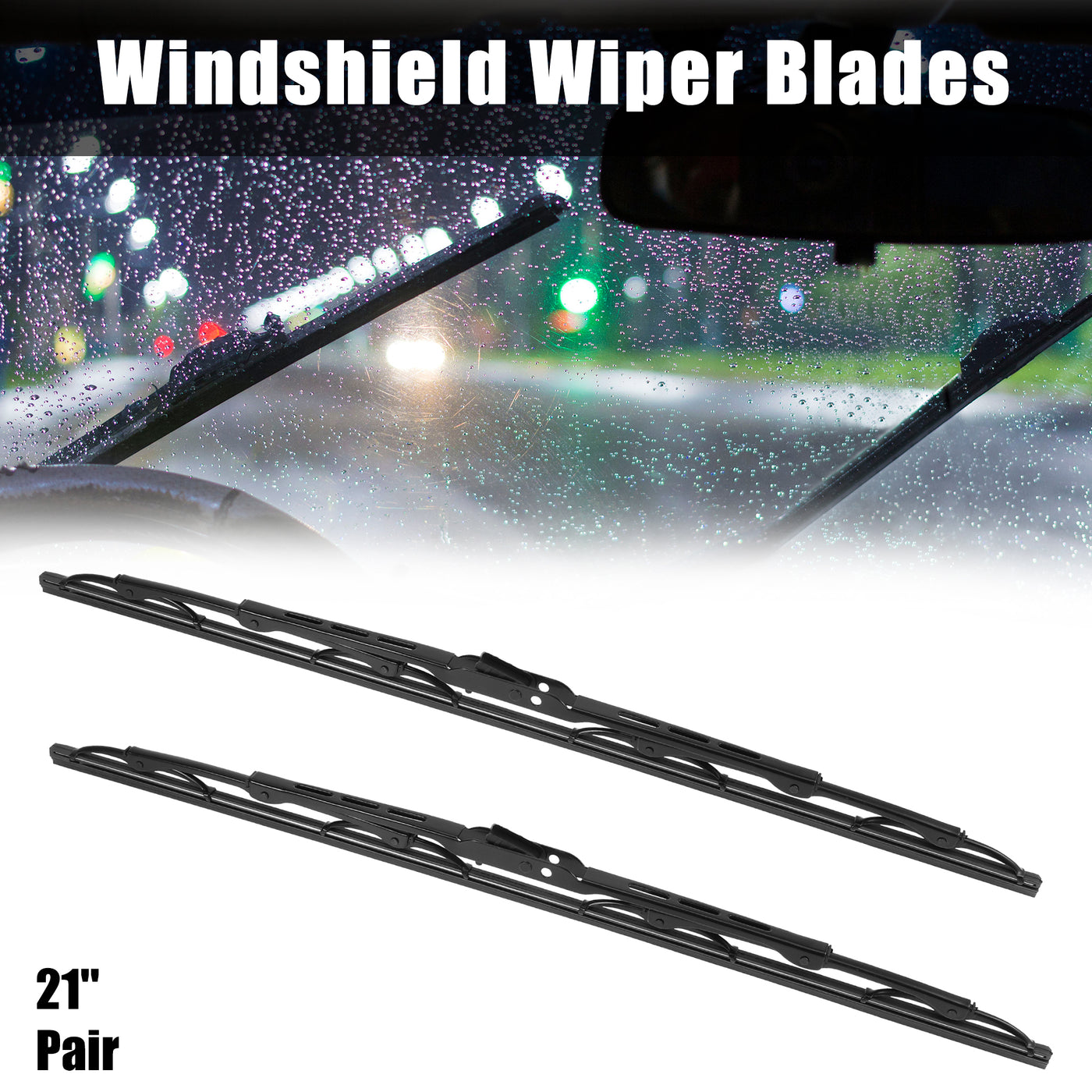 X AUTOHAUX 1 Pair 21''Front Windshield Wiper Blades Set Frame Windshield Wiper Blades Fit for U/J Hook 9x3 and 9x4 Wiper Arm