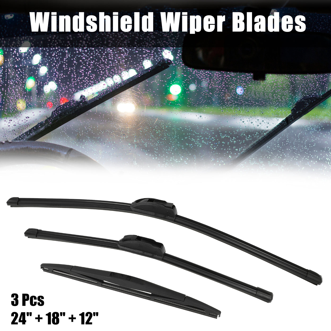 X AUTOHAUX 3 Pcs 24'' 18'' 12'' Front Windshield Wiper Blades Set Fit U Hook J Hook for Nissan Xterra 2005-2015 for Nissan Pathfinder 2005-2012