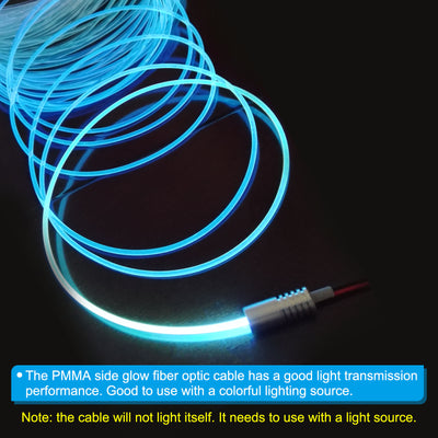 Harfington 3mm 1m PMMA Side Glow Fiber Optic Cable Kit, with LED Aluminum Illuminator 12V 1.5W Guide Light Source Decoration for Home DIY Lighting, Ice Blue