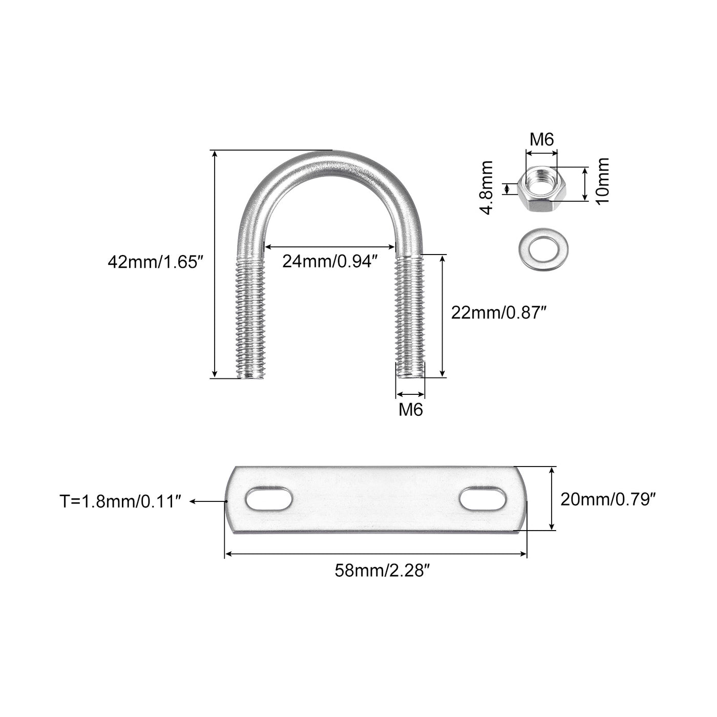 uxcell Uxcell Round U-Bolts, 304 Stainless Steel U Clamp Bolt with Nuts Washers and Plates for Boat Trailer