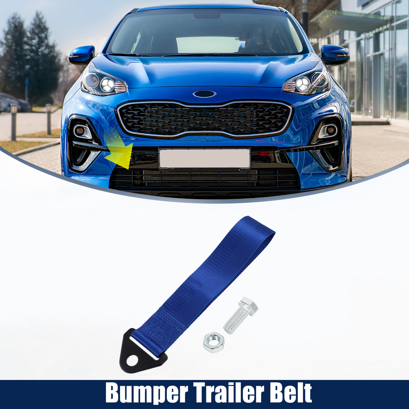 X AUTOHAUX Universal Car Tow Towing Hook Bumper Trailer Belt Strap with Bolt Aluminum Alloy Blue