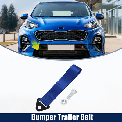 Harfington Universal Car Tow Towing Hook Bumper Trailer Belt Strap with Bolt Aluminum Alloy Blue