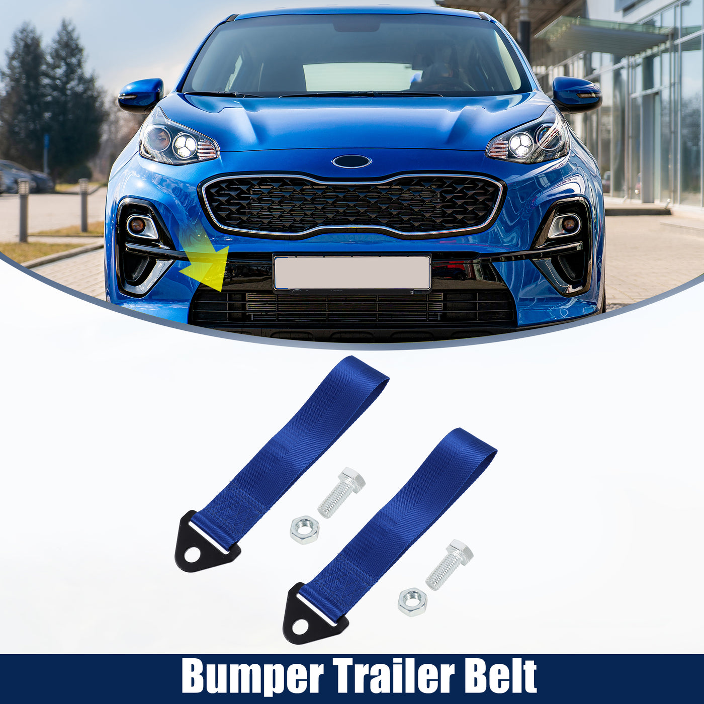 X AUTOHAUX 2 Pcs Universal Car Tow Towing Hook Bumper Trailer Belt Strap with Bolt Aluminum Alloy Blue