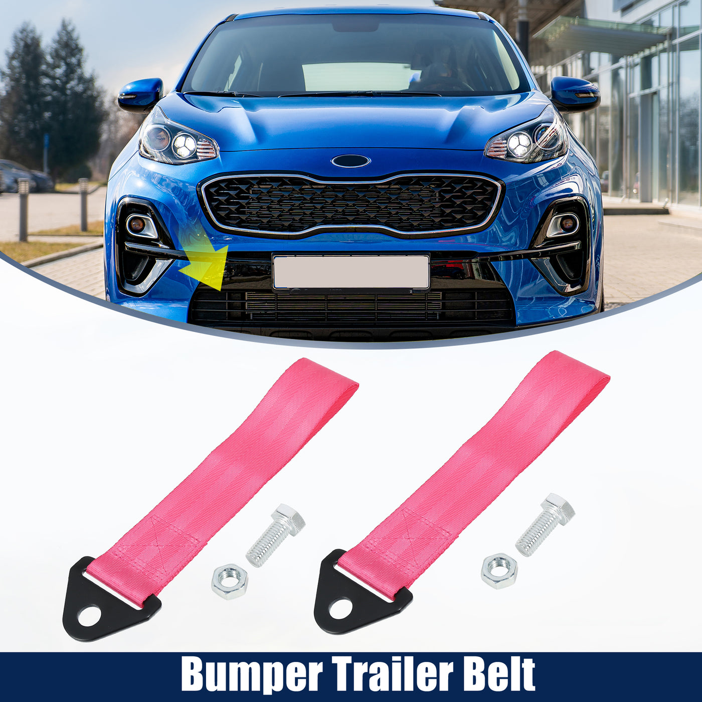 X AUTOHAUX 2 Pcs Universal Car Tow Towing Hook Bumper Trailer Belt Strap with Bolt Aluminum Alloy Pink