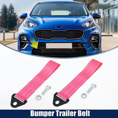 Harfington 2 Pcs Universal Car Tow Towing Hook Bumper Trailer Belt Strap with Bolt Aluminum Alloy Pink