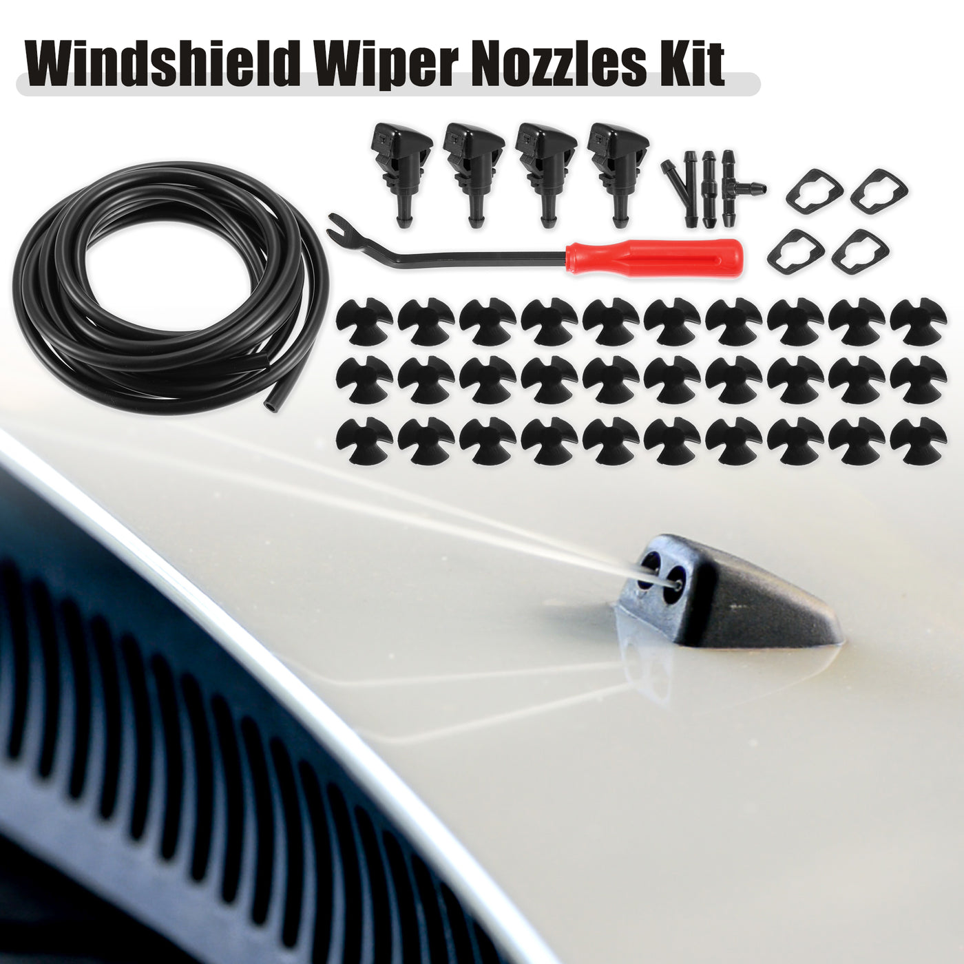 ACROPIX Front Windshield Washer Nozzle Kit Fit for Dodge Avenger with 300CM Hose - Pack of 39 Black