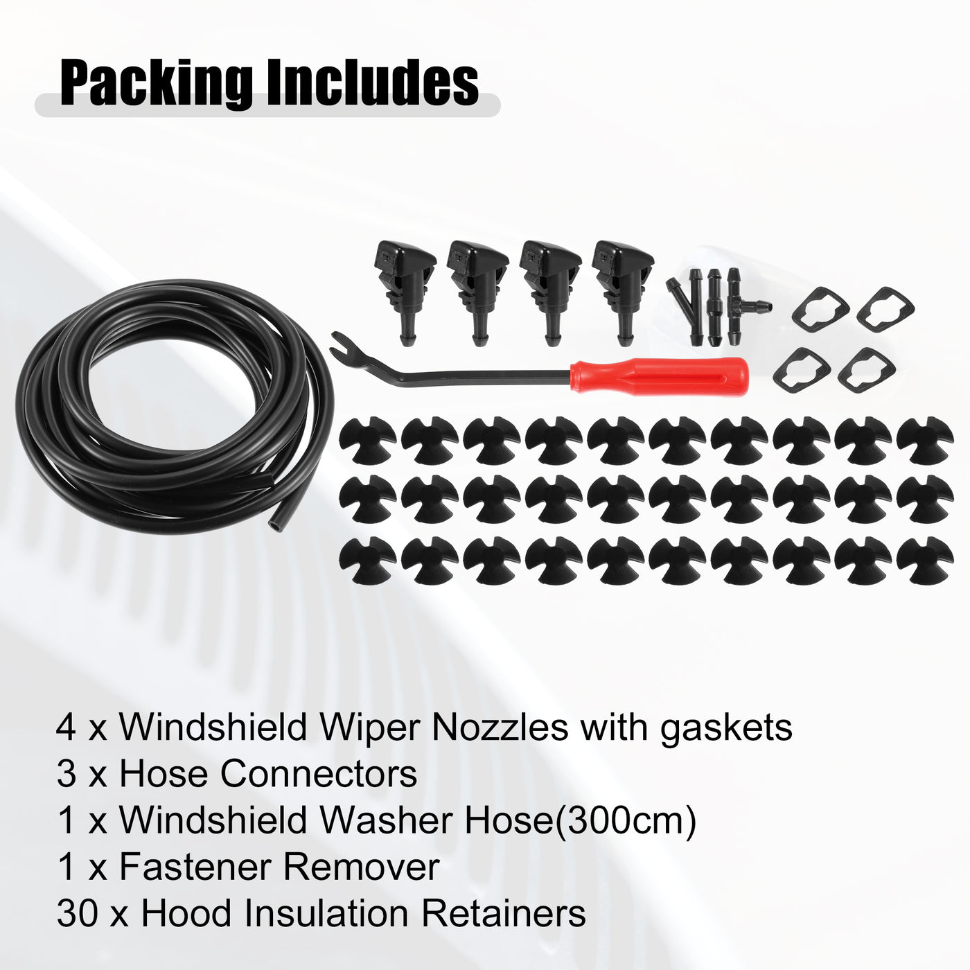 ACROPIX Front Windshield Washer Nozzle Kit Fit for Dodge Avenger with 300CM Hose - Pack of 39 Black