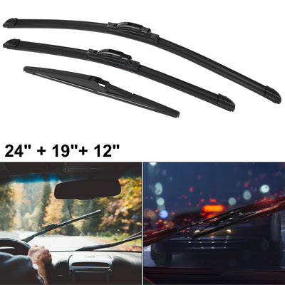 Harfington Front Rear Windshield Wiper Blade Kit Car Wiper Blade Fit for Dodge Journey 2010-2014 - Pack of 3 Black