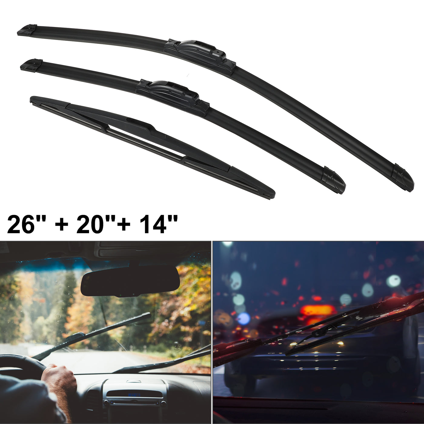 ACROPIX Front Rear Windshield Wiper Blade Set Car Wiper Blade Fit for Ford Edge 2007-2014 - Pack of 3 Black