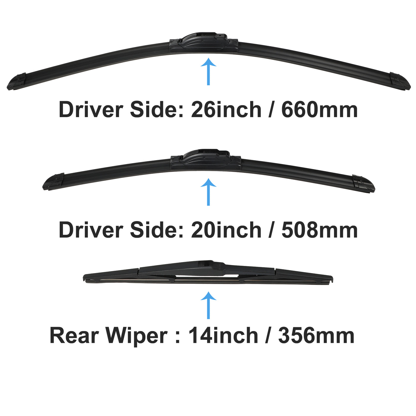 ACROPIX Front Rear Windshield Wiper Blade Set Fit for Chrysler Pacifica 2017-2021 - Pack of 3 Black