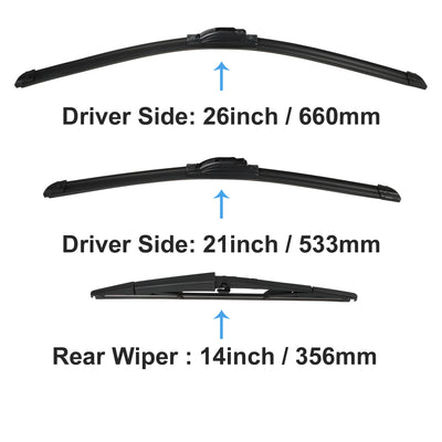 Harfington Front Rear Windshield Wiper Blade Kit Car Wiper Blade Fit for Dodge Durango 2004-2009 - Pack of 3 Black