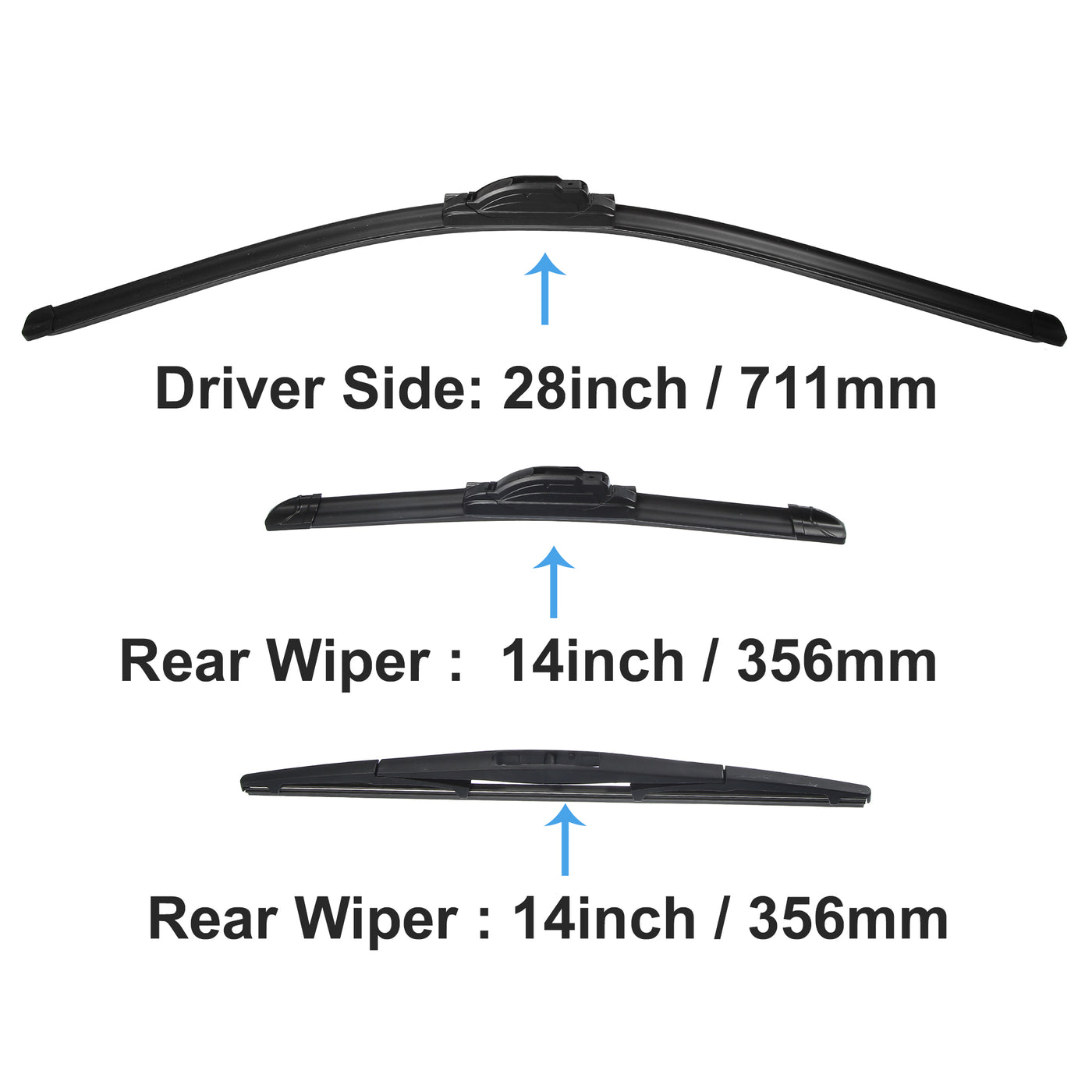 ACROPIX Car Front Rear Windshield Wiper Blade Set Car Wiper Blade Fit for Honda Fit 2009-2020 - Pack of 3 Black