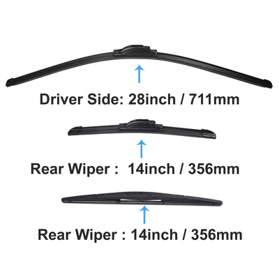 Harfington Car Front Rear Windshield Wiper Blade Set Car Wiper Blade Fit for Honda Fit 2009-2020 - Pack of 3 Black