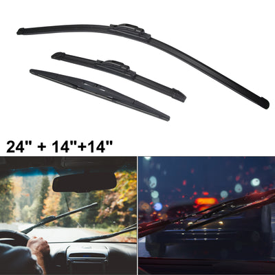 Harfington Car Front Rear Windshield Wiper Blade Set Car Wiper Blade Fit for Honda Fit 2009-2020 - Pack of 3 Black