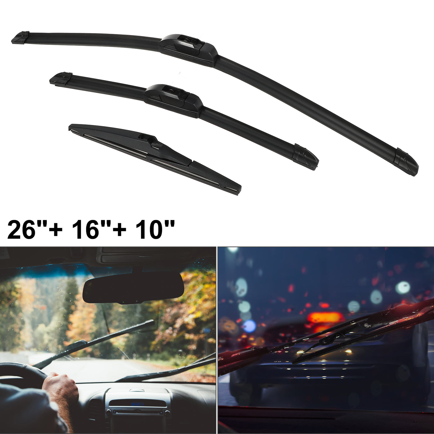 ACROPIX Front Rear Windshield Wiper Blade Set Car Wiper Blade Fit for Toyota RAV4 2013-2018 - Pack of 3 Black