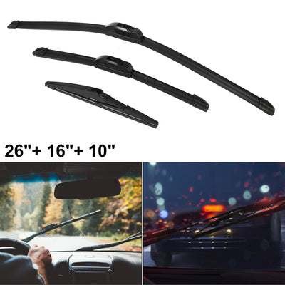Harfington Front Rear Windshield Wiper Blade Set Car Wiper Blade Fit for Toyota RAV4 2013-2018 - Pack of 3 Black