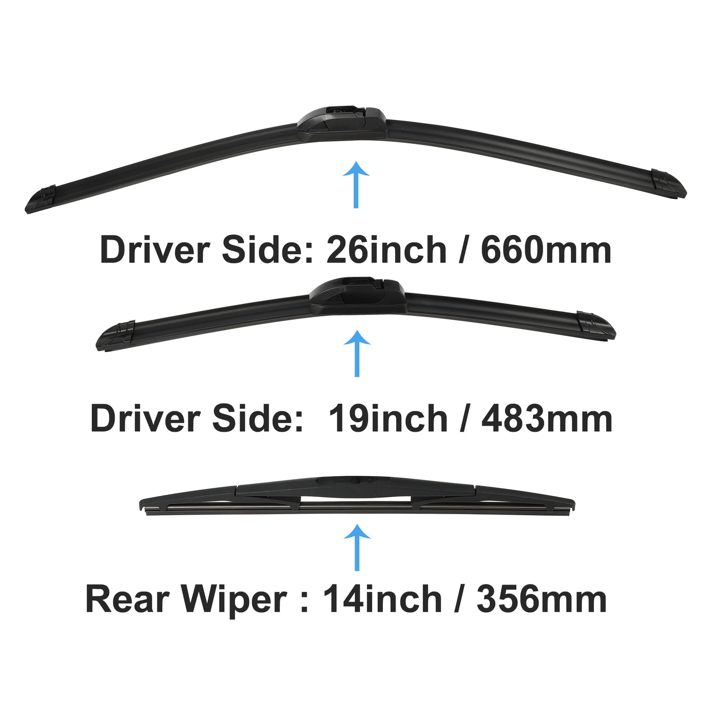 ACROPIX Front Rear Windshield Wiper Blade Set Car Wiper Blade Fit for Subaru Outback Legacy 2010-2014 - Pack of 3 Black