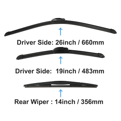 Harfington Front Rear Windshield Wiper Blade Set Car Wiper Blade Fit for Subaru Outback Legacy 2010-2014 - Pack of 3 Black