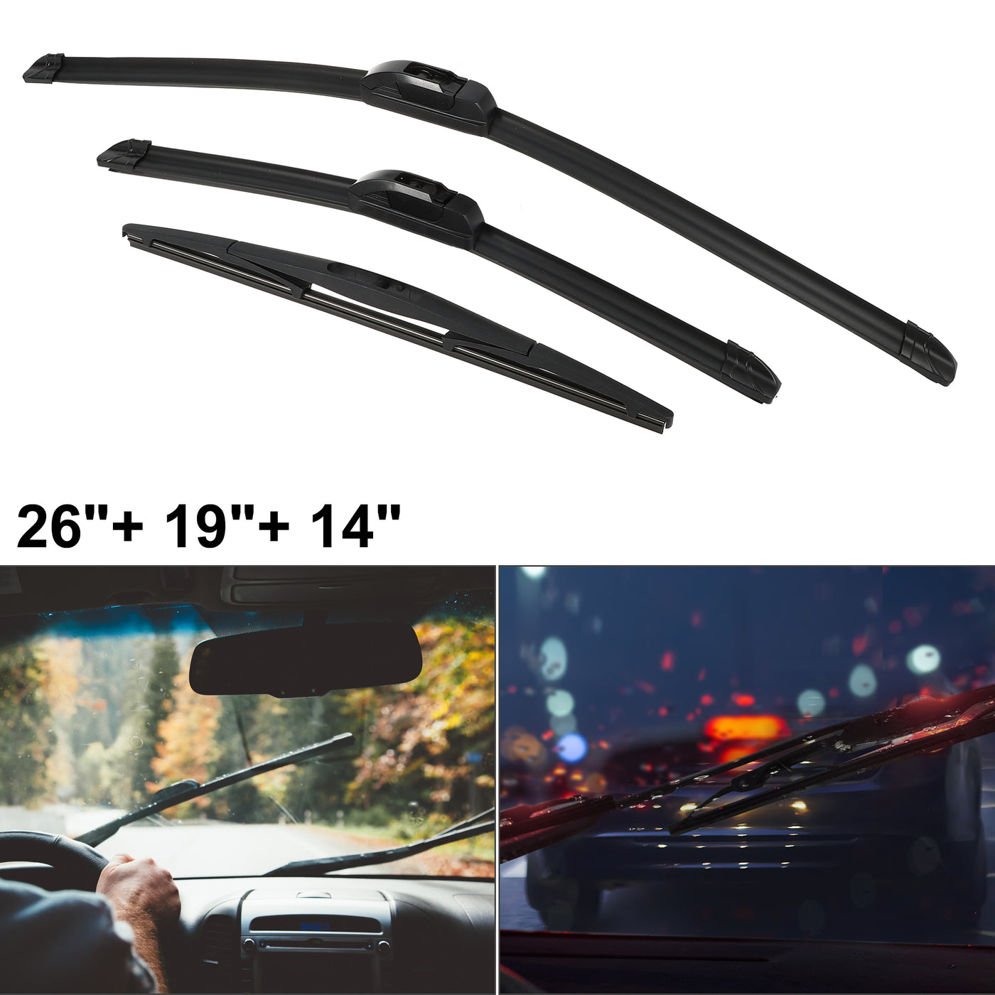 ACROPIX Front Rear Windshield Wiper Blade Set Car Wiper Blade Fit for Subaru Outback Legacy 2010-2014 - Pack of 3 Black