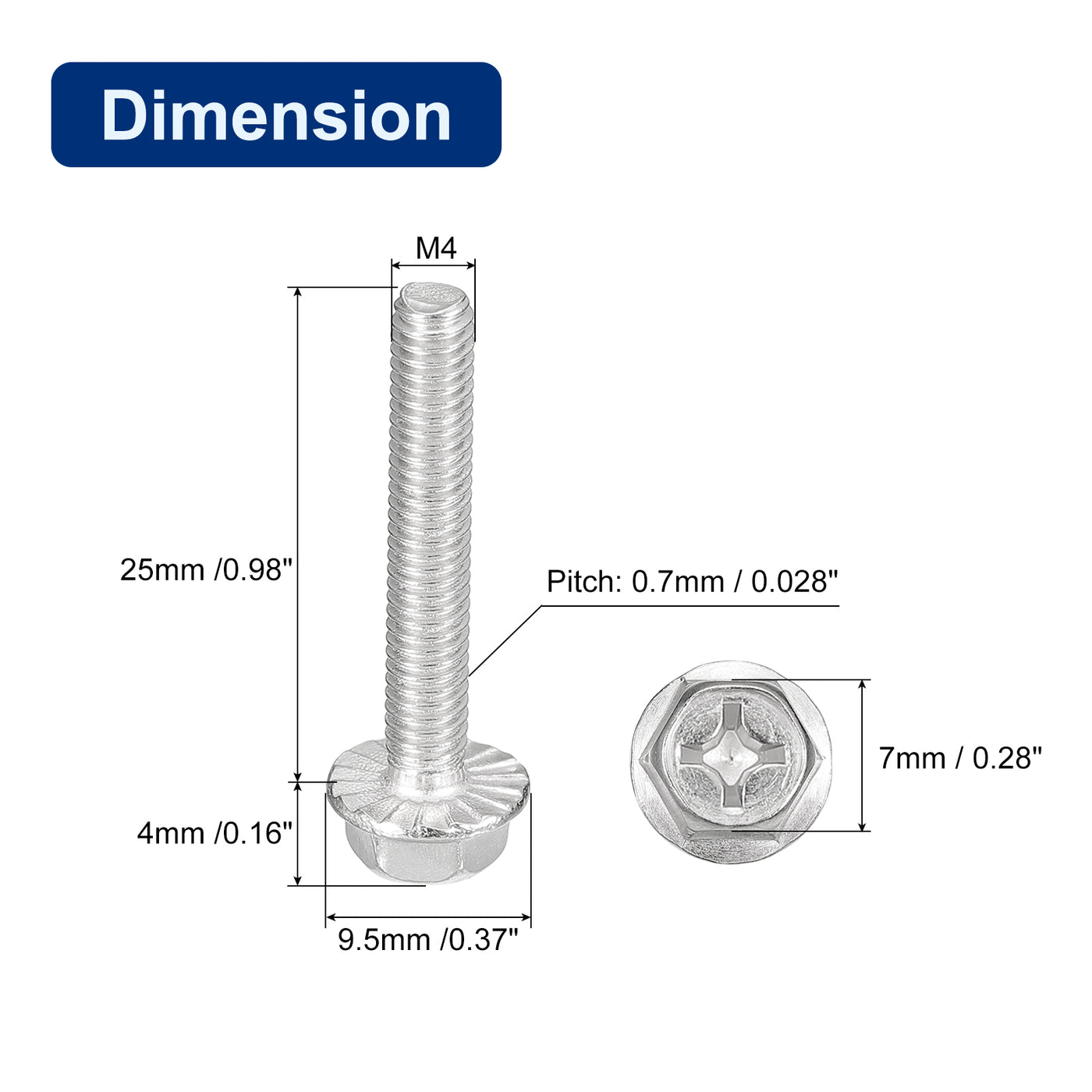 uxcell Uxcell M4x25mm Phillips Hex Head Flange Bolts, 30pcs 304 Stainless Steel Screws