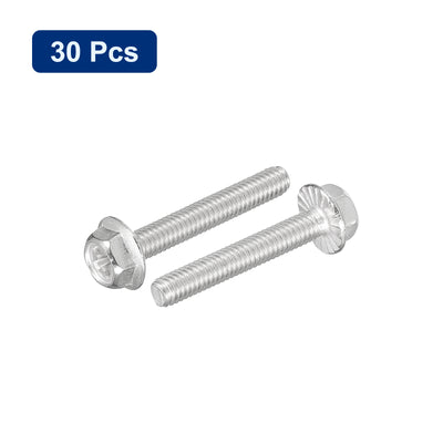 Harfington Uxcell M4x25mm Phillips Hex Head Flange Bolts, 30pcs 304 Stainless Steel Screws