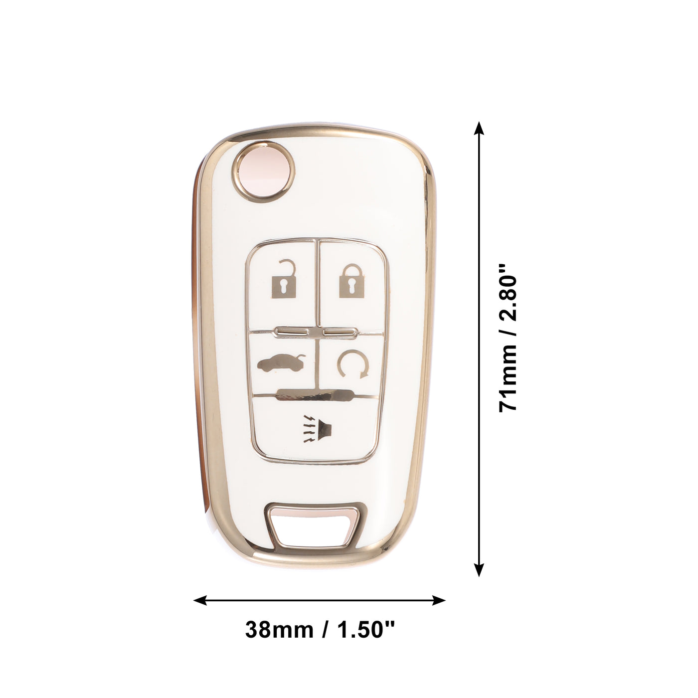 X AUTOHAUX Car TPU Smart Key Fob Case Cover Kit with Keychain for Chevrolet Equinox Camaro Cruze Malibu Sonic 5 Key Fob Shell Protector Keyless Gold Tone White