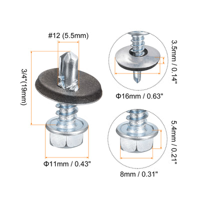 Harfington Uxcell #12 x 3/4" Self Drilling Screws, 25pcs Roofing Screws with EPDM Washer