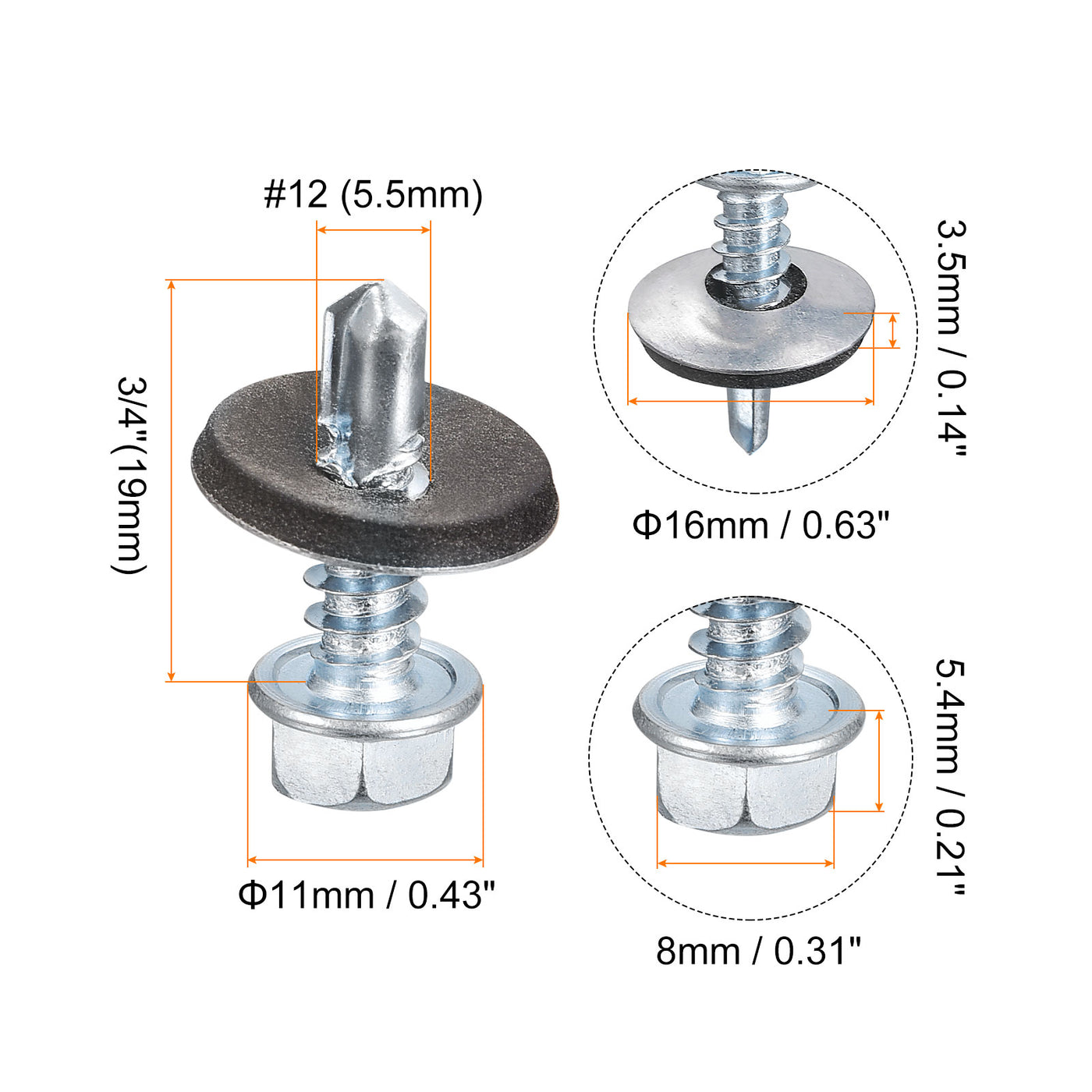 uxcell Uxcell #12 x 3/4" Self Drilling Screws, 50pcs Roofing Screws with EPDM Washer