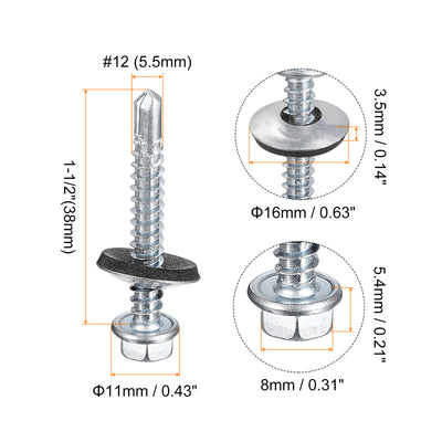 Harfington Uxcell #12 x 1-1/2" Self Drilling Screws, 25pcs Roofing Screws with EPDM Washer